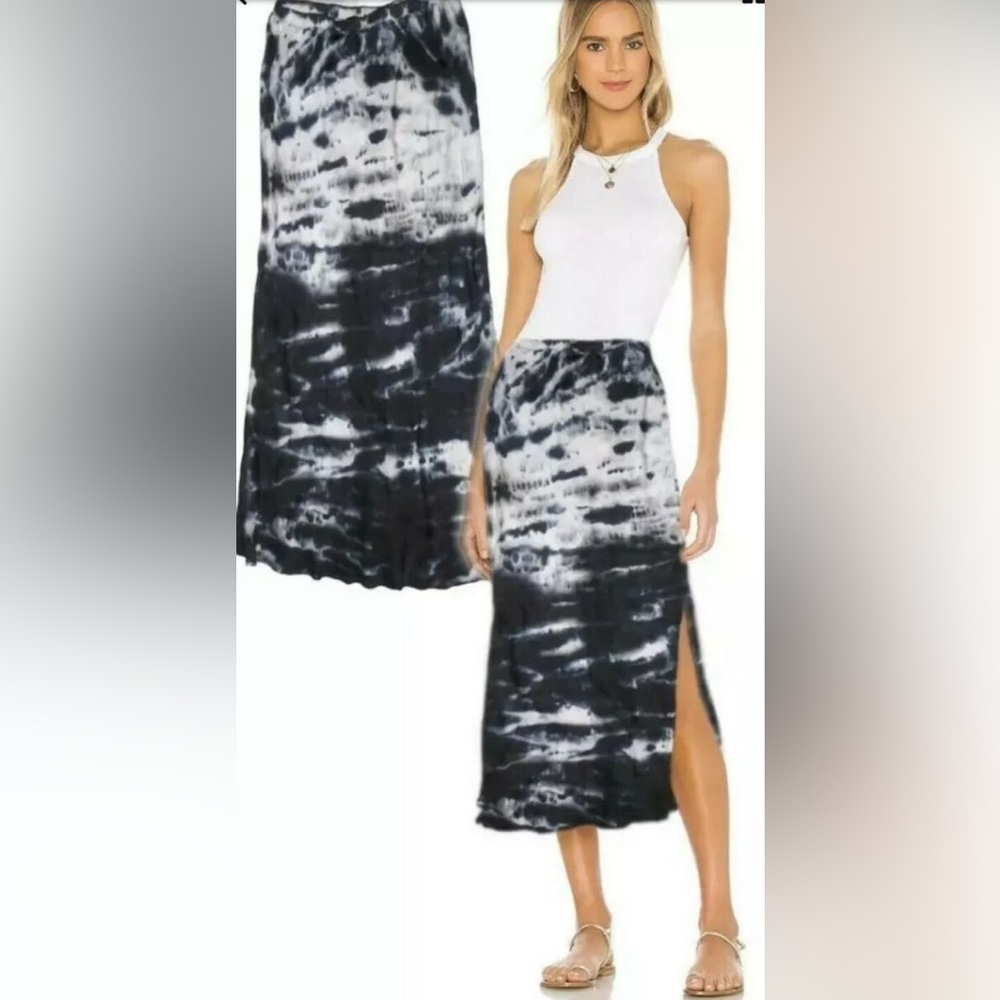 Navy blue and white young fabulous and broke satin midi skirt